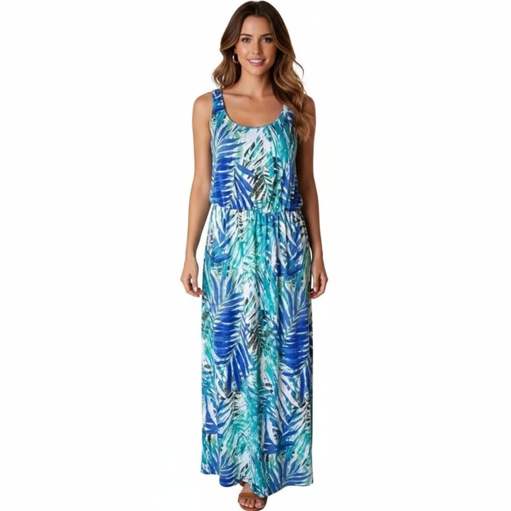 Sonoma Stretch Maxi Dress – Sleeveless Black Floral – Size M